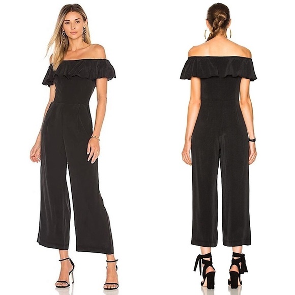 NWT L’AGENCE 70s Washed Silk Ruffled Off Shoulder Cropped Wide Leg Jumpsuit XS - Picture 2 of 6